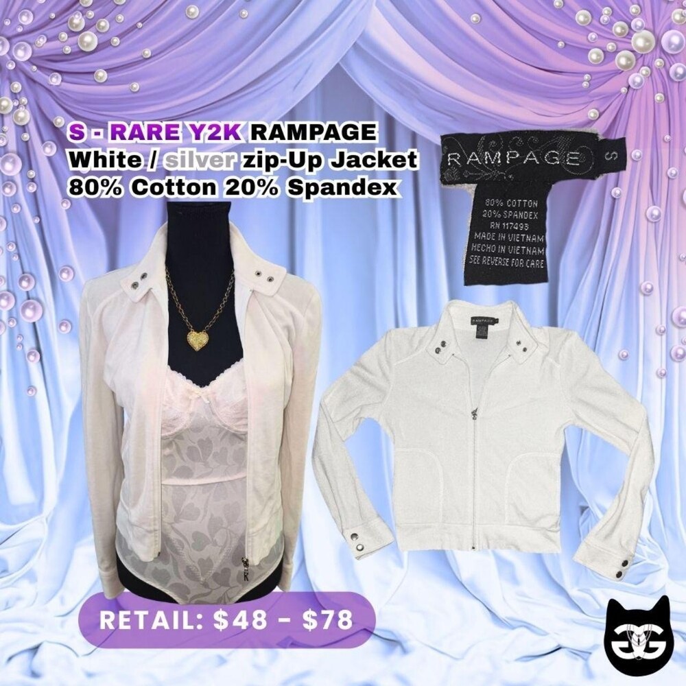 RARE y2k Cyber RAMPAGE White / silver zip-Up Track Jacket Cotton + Spandex